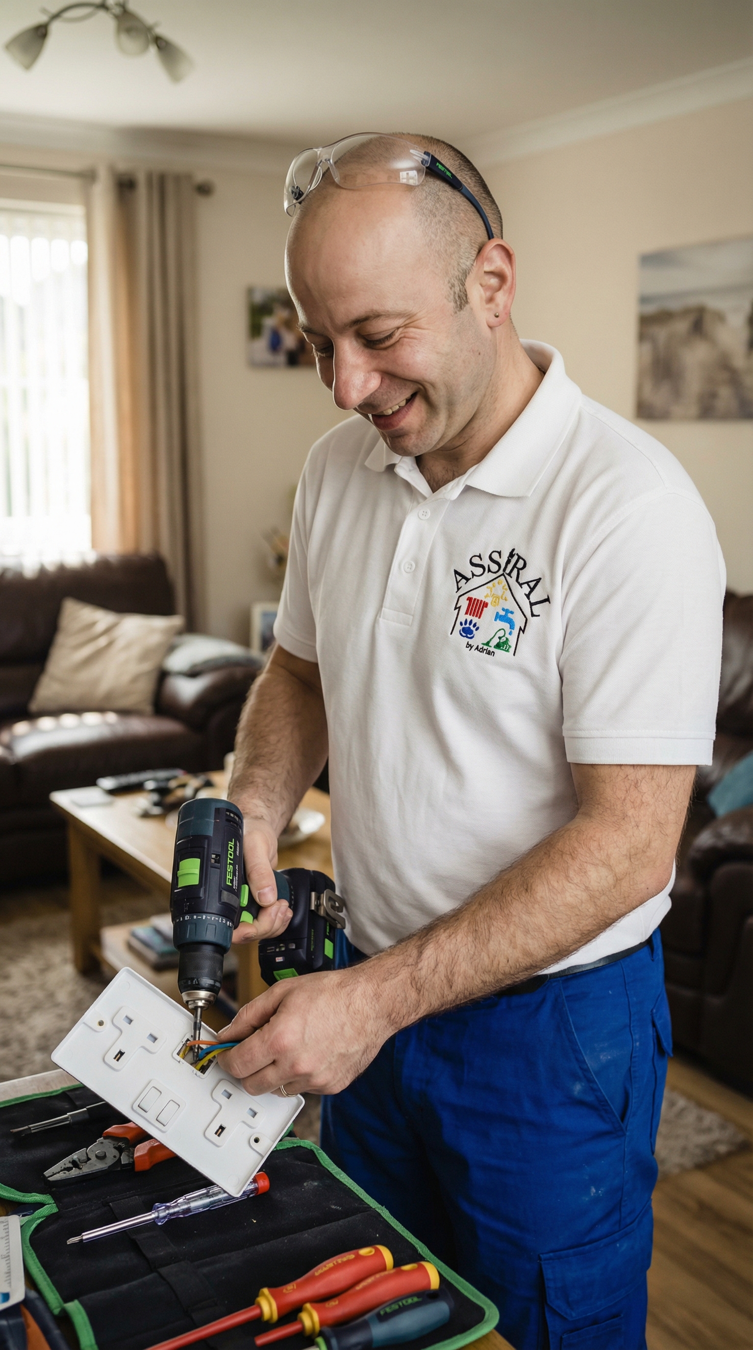 Adrian carrying out domestic electrical work