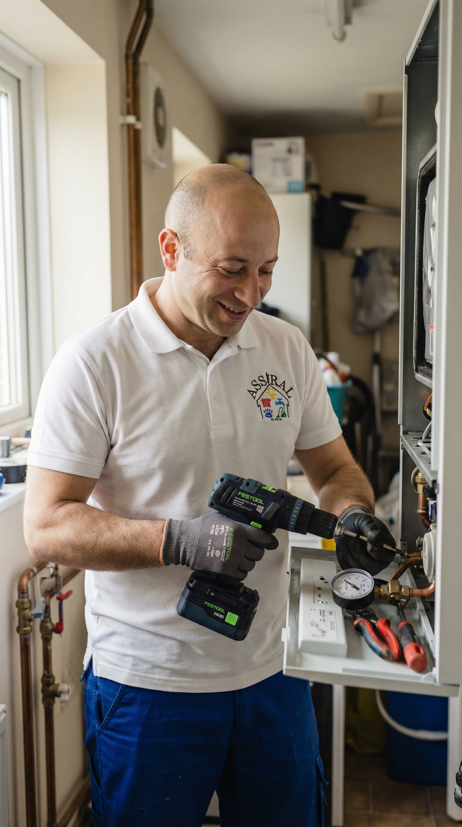 Adrian servicing and checking a boiler installation